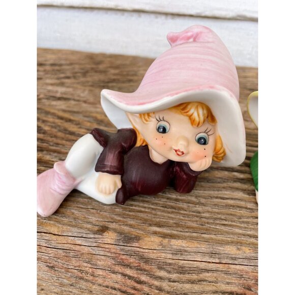 Vintage 1970s Pair Homco Bisque Porcelain Pixie fairy girls - Picture 8 of 14